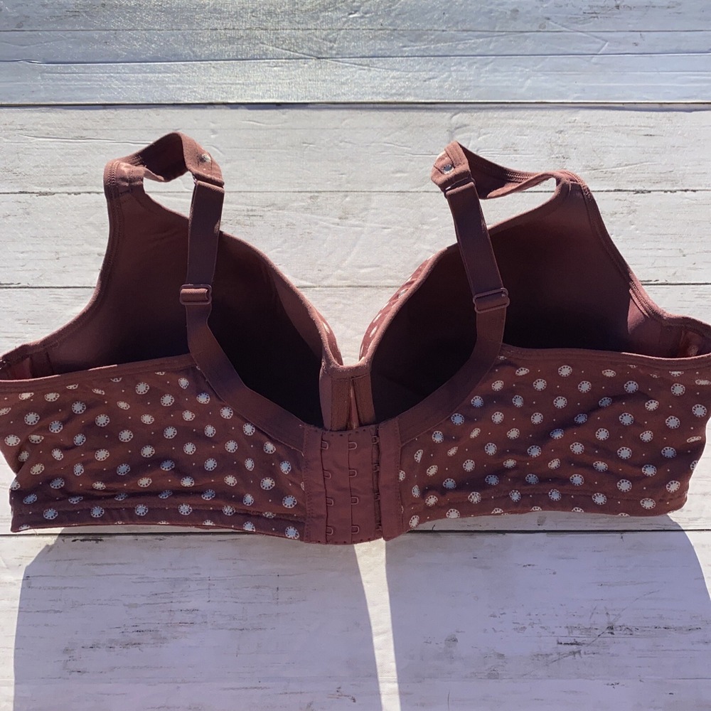 Cacique 44DD Bra Lightly Lined Balconette Underwire Mauve Cream Floral Dot Soft - Picture 5 of 12